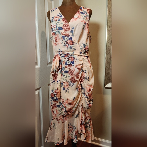 Eliza J Pink Floral Wrap Dress Sz 14 - Picture 3 of 10